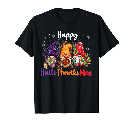 Happy Hallothanksmas Gnomes Lover Halloween Merry Christmas T-Shirt