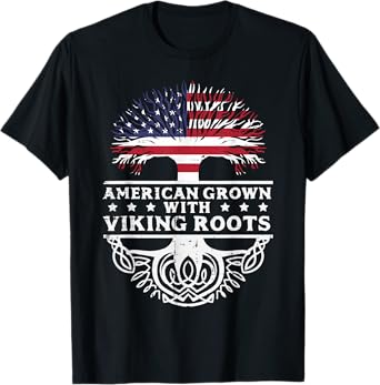 American Grown With Viking Roots US Flag Tree Men Women Kids T-Shirt