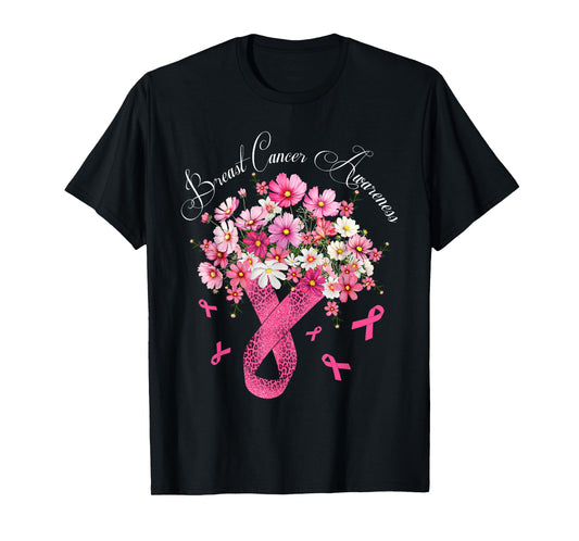 Breast Cancer Awareness Fighter Survivor Floral Pink Ribbon T-Shirt