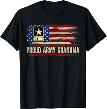 Vintage Proud Army Grandma American Flag Veteran Gift T-Shirt for Women Kids Men