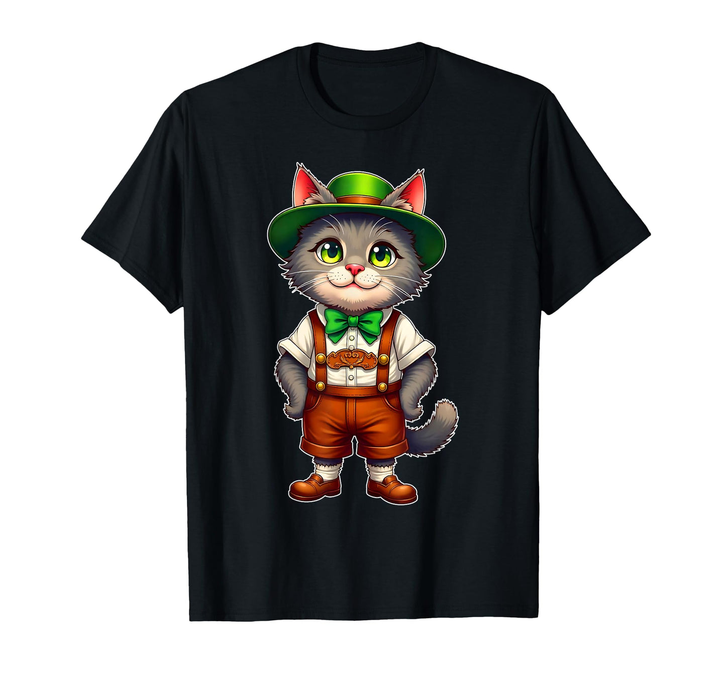 Funny Cat Kitten In Lederhosen Costume Oktoberfest Men Women T-Shirt