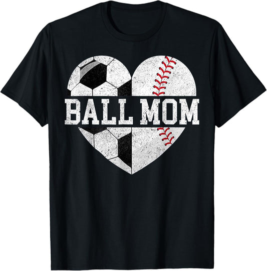Mom Of Both Heart Soccer Baseball Sports Mom Mother's Day T-Shirt