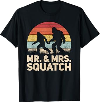 Matching Mr & Mrs Outfit Husband Wife Funny Wedding Bigfoot T-Shirt
