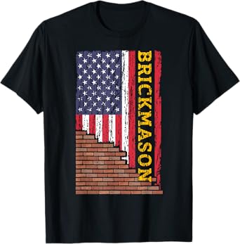 Brick Mason Bricklayer Masonry Construction US Flag Vintage T-Shirt