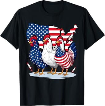 Chicken Red White Blue Patriotic Rooster 4th of July Men Boy T-Shirt