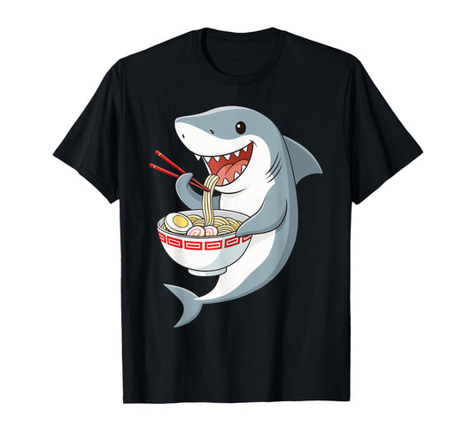 Anime Kawaii Shark Eating Ramen Noodle Gifts Men Women Kid T-Shirt