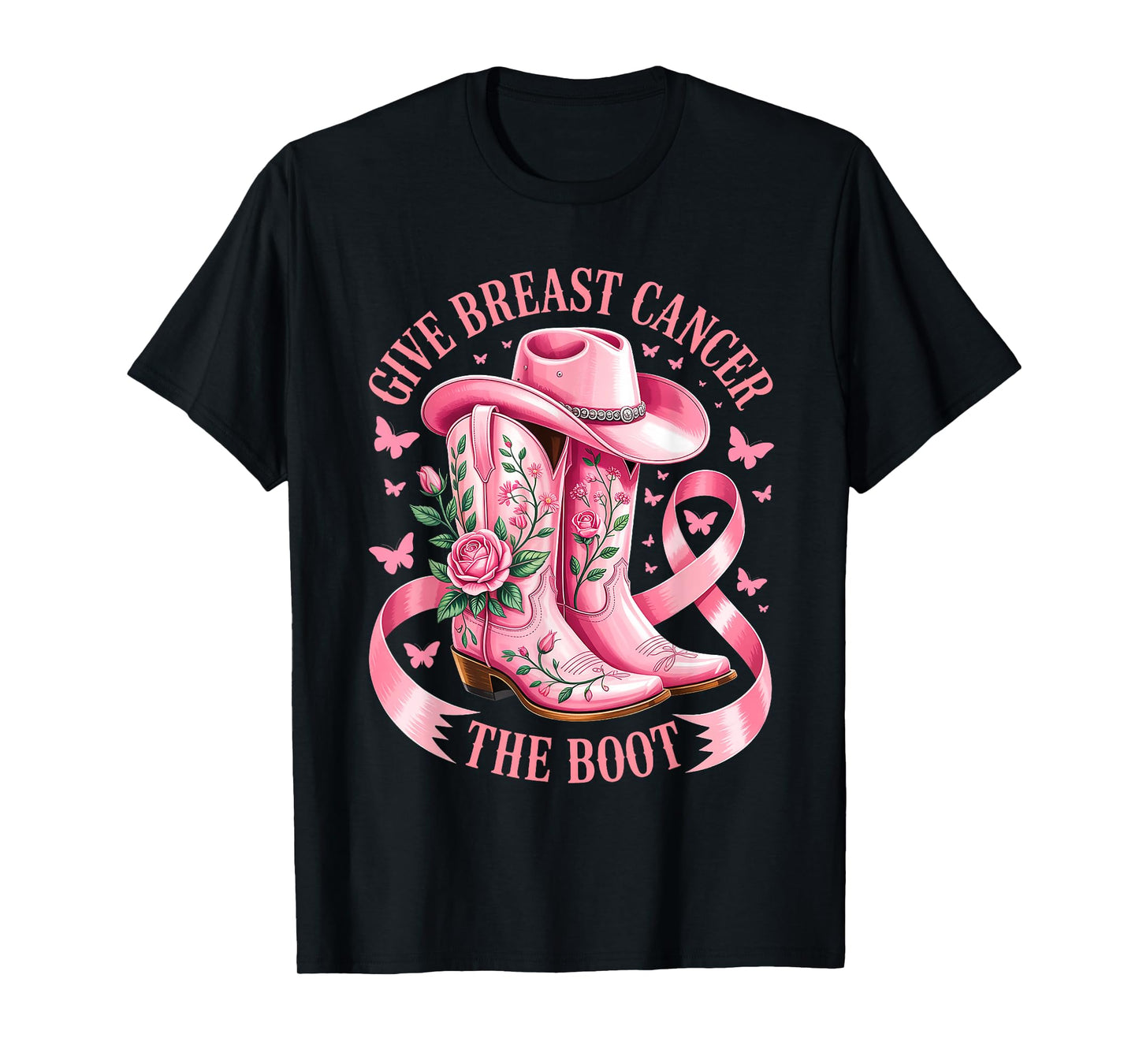 Give Breast Cancer the Boot Cowboy Boots Cancer Awareness T-Shirt