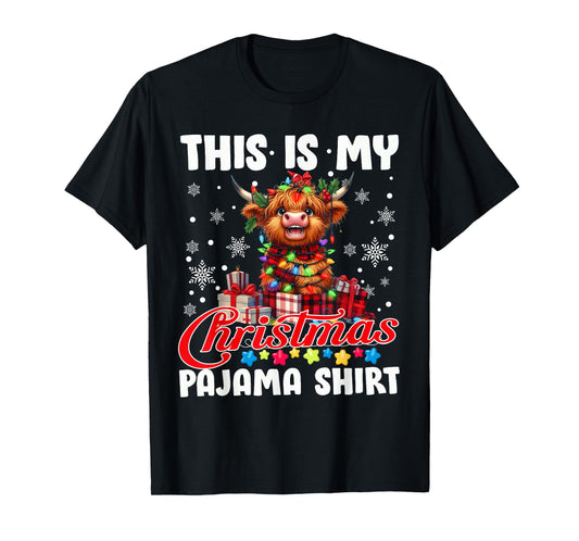This Is My Christmas Pajama Santa Highland Cow Christmas T-Shirt