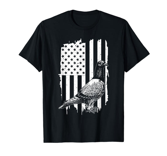 Cool Pigeon Design Men Women Patriotic US Flag Pigeon Lovers T-Shirt
