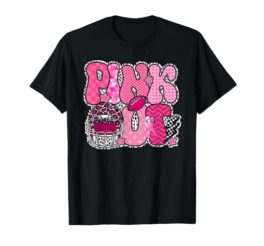 Pink Out Football Pink Ribbon Breast Cancer Awareness Women T-Shirt