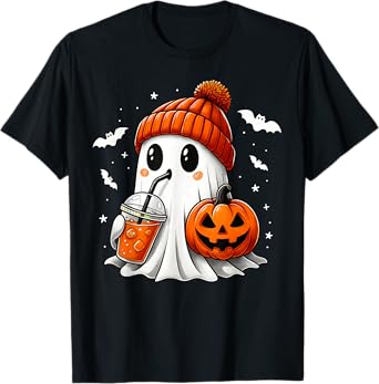 Cute Ghost Drinking Pumpkin Spice Ghost Halloween Costume T-Shirt