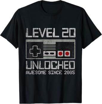 Level 20 Unlocked 20th Birthday 20 Year Old Video Gamer Boy T-Shirt