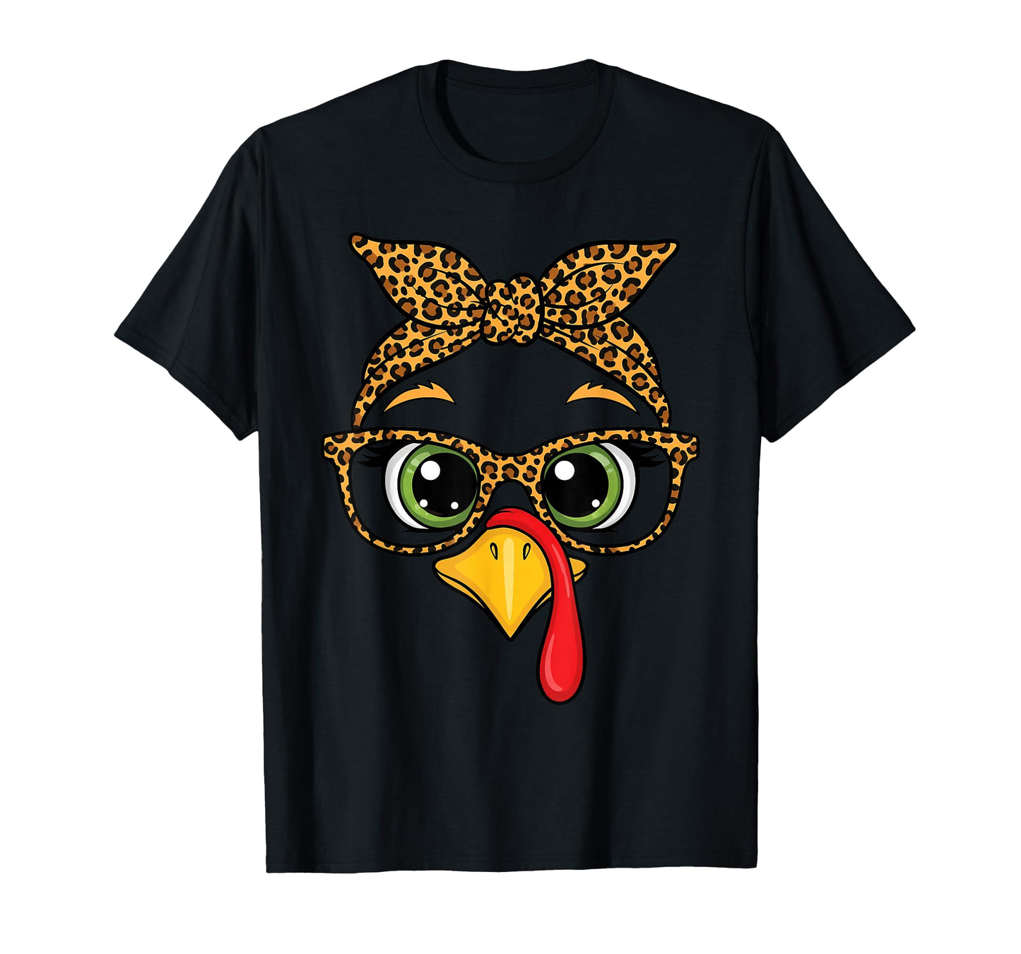 Women Thanksgiving Shirt Turkey Face Leopard Glasses Girls T-Shirt