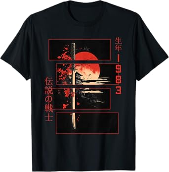 Japanese Letters Sword Graphic Vintage 1983 Birthday T-Shirt