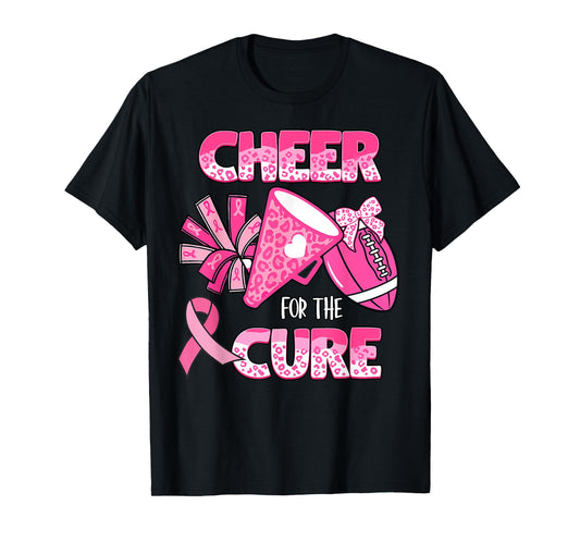 Cheer For The Cure Leopard Cheer Pink Football Women Girls T-Shirt