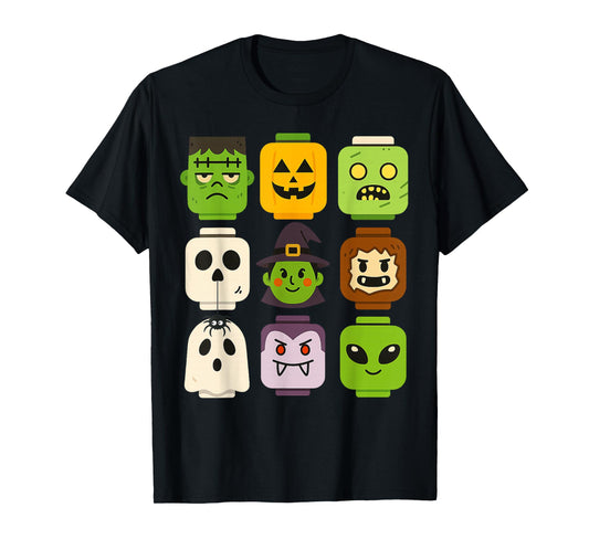 Halloween Building Brick Head Pumpkin Ghost Zombie Boys T-Shirt