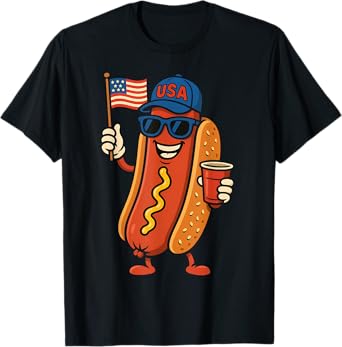 4th of July Hotdog Funny Fourth of July Patriotic USA Flag T-Shirt