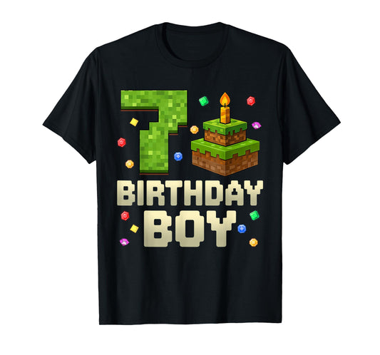 7th Birthday Boy Shirt Pixel Number Gamer Kids Boys T-Shirt