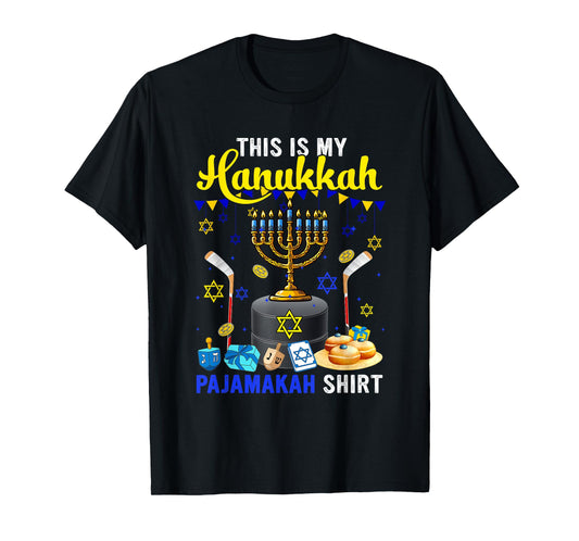 My Hanukkah Pajama Shirt Hockey Player Jewish Menorah T-Shirt