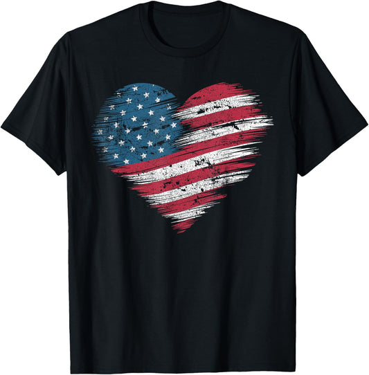 American Flag Heart Women Men Kids Patriotic 4th of July USA T-Shirt
