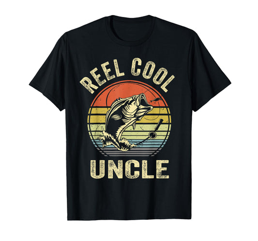 Fishing Reel Cool Uncle Bass Fish Funny Dad Graphic T-Shirt