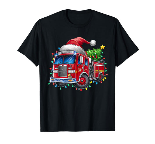 Funny Firetruck Santa Christmas Tree Lights Toddler Kids T-Shirt
