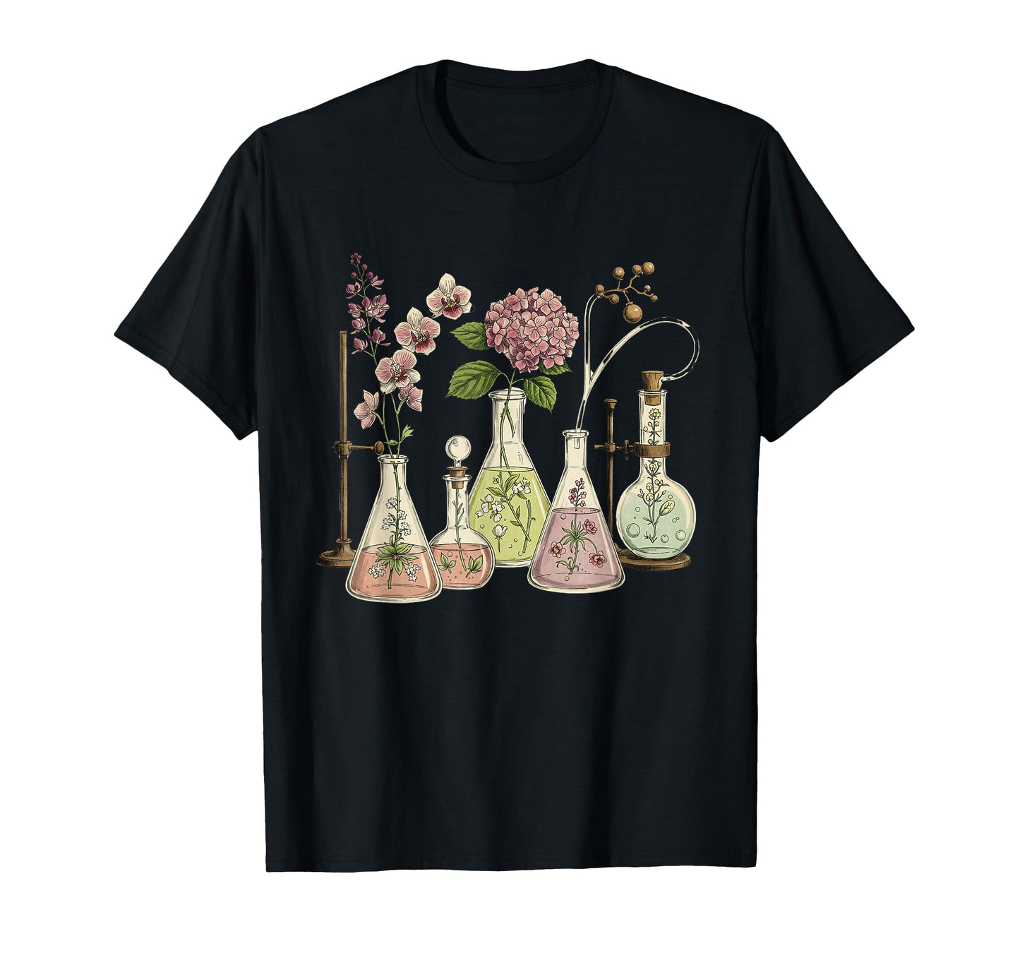 Science Teacher Floral Beakers Scientist Lab Chemistry Women T-Shirt