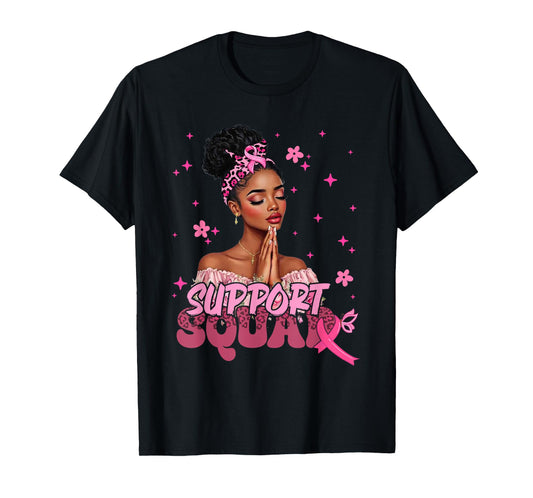 Support Squad Black Women Girls Pink Warrior Breast Cancer T-Shirt