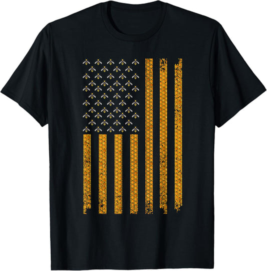 Cool Bee Keeper Art For Men Women US Flag Honey Beekeeping T-Shirt