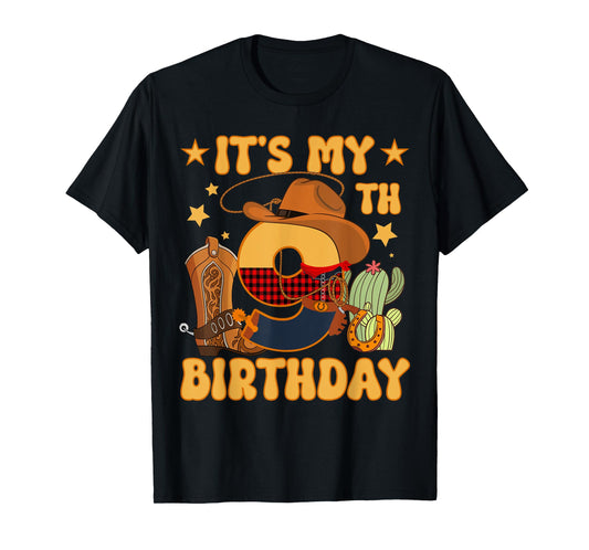 It's My 9th Birthday Cowboy Rodeo Horse 9 Year Old Bday Boy T-Shirt