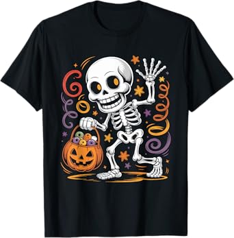 Skeleton Halloween Scary Pumpkin Costume Skull Women Men T-Shirt