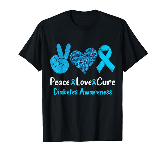 Peace Love Cure Diabetes Awareness Leopard Men Women Kid T1D T-Shirt