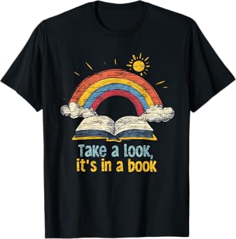 Take a Look it's in a Book Vintage Reading Teacher Rainbow T-Shirt