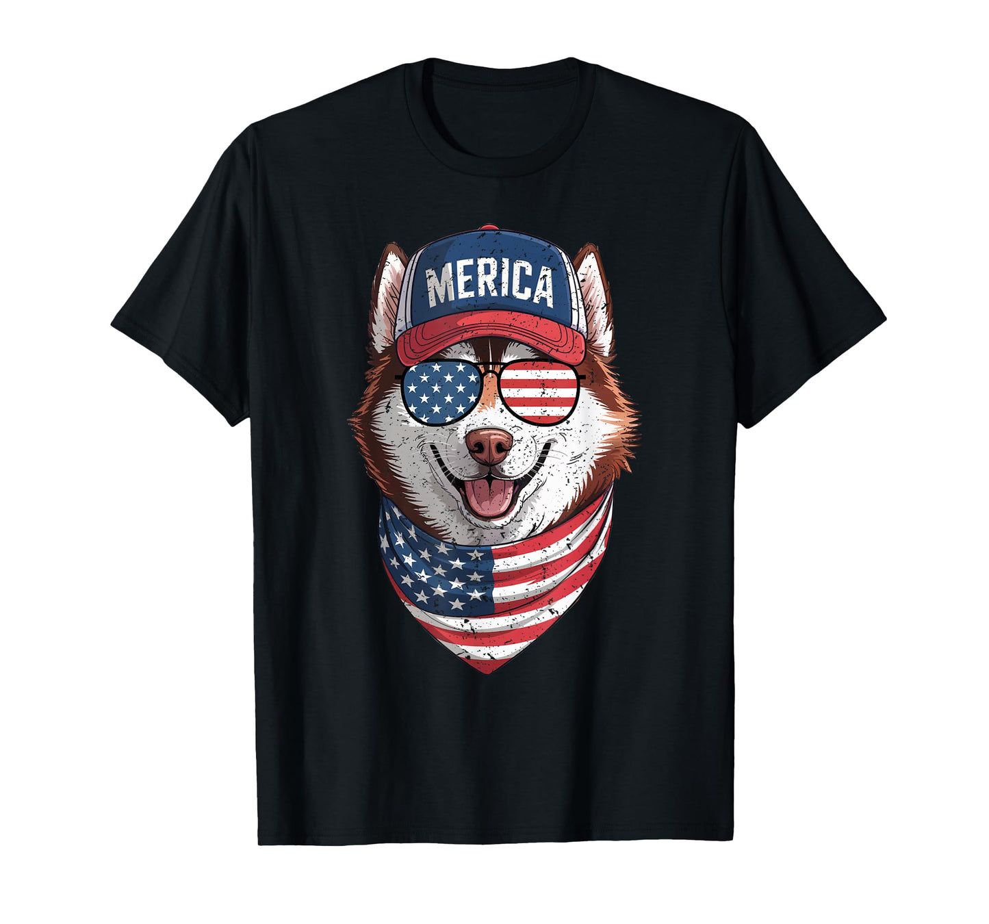 Siberian Husky 4th of July US American Flag Dog Patriotic T-Shirt