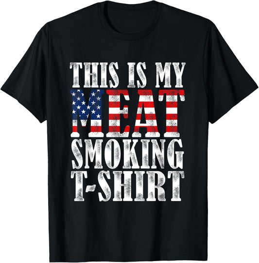 Retro BBQ Smoker Vintage US Flag This Is My Meat Smoking T-Shirt