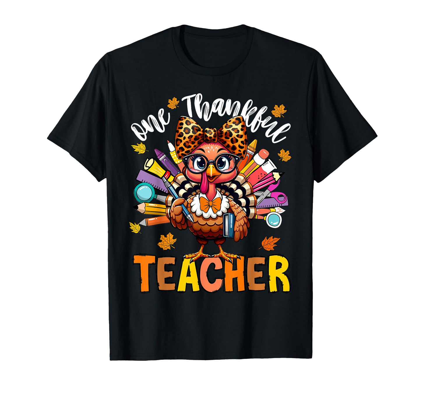 One Thankful Teacher Thanksgiving Turkey Cute Crayon Pencil T-Shirt