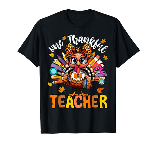 One Thankful Teacher Thanksgiving Turkey Cute Crayon Pencil T-Shirt