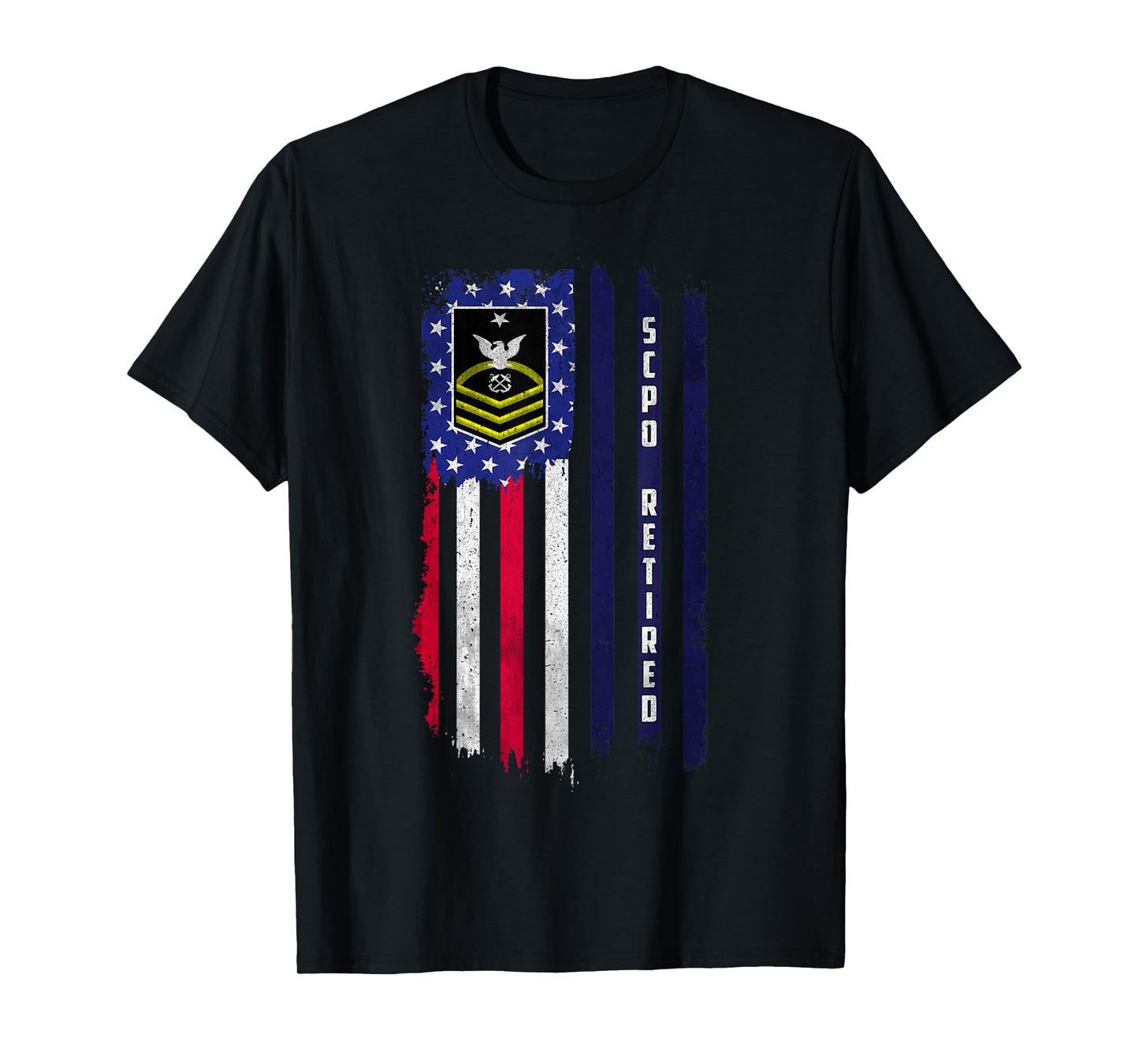 Retired E-8 Senior Chief Petty Officer Rank American Flag T-Shirt
