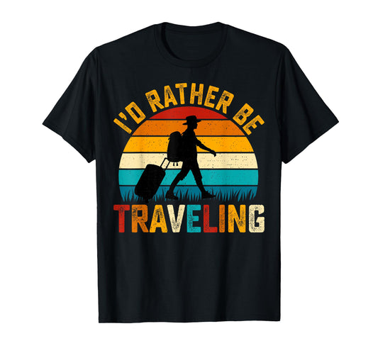 I'd Rather Be Traveling Mens Retro Sunset Vintage Traveler T-Shirt