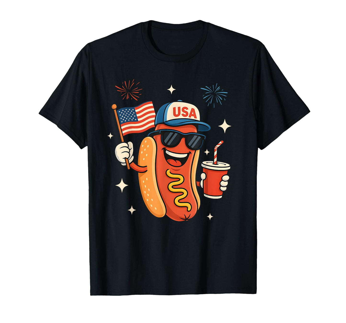 4th of July Hotdog Funny Fourth of July Patriotic USA Flag T-Shirt