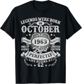 Legends Were Born in October 1963 Vintage 62nd Birthday Men T-Shirt