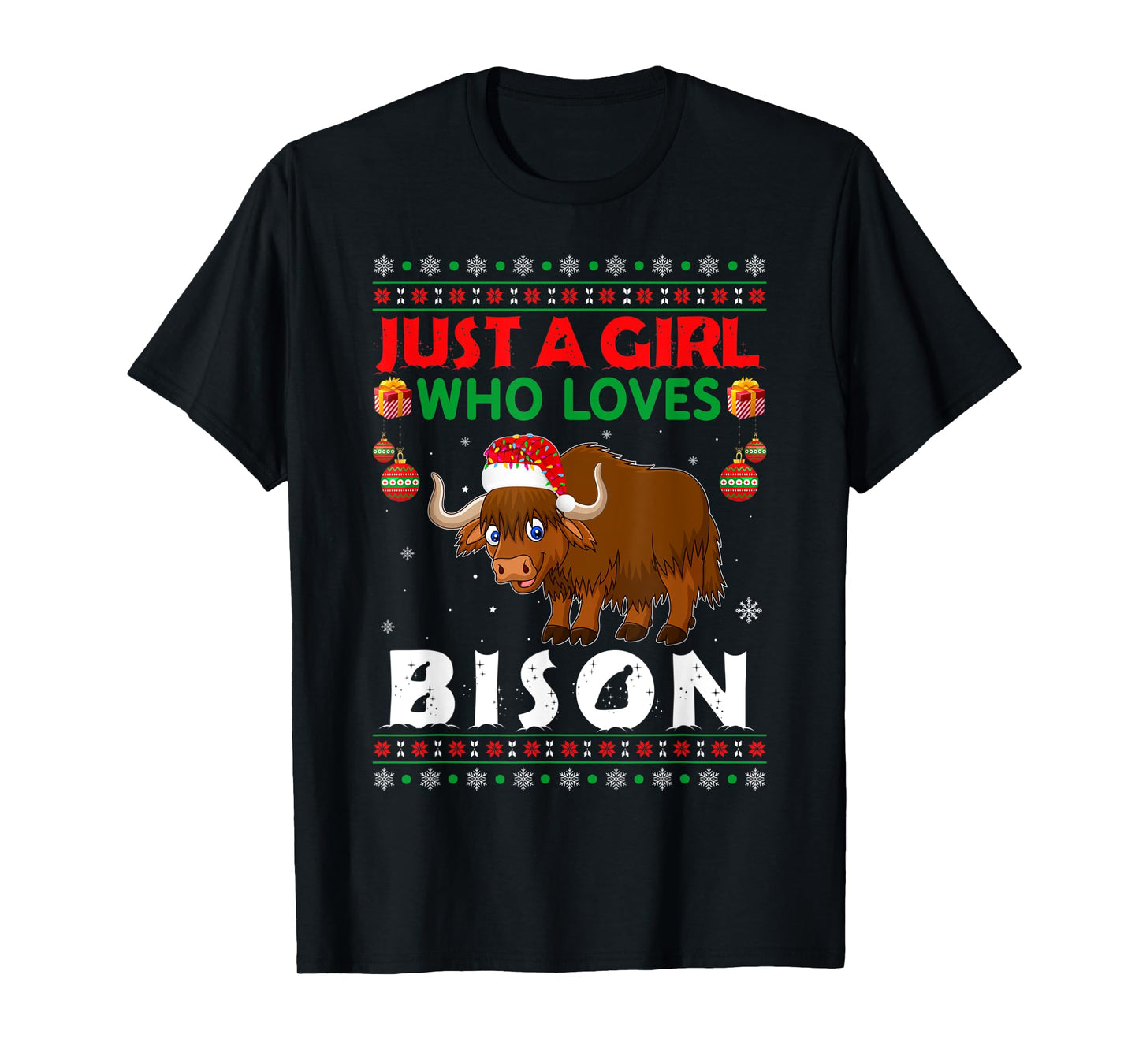 Just A Girl Who Loves Bison Matching Christmas Pajamas T-Shirt