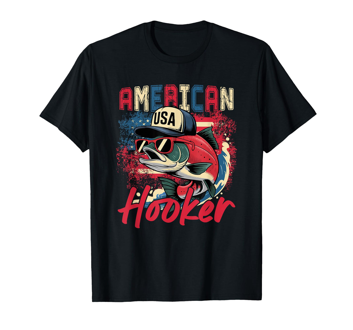 American Funny Hooker 4th Of July US Flag Sockeye Salmon T-Shirt