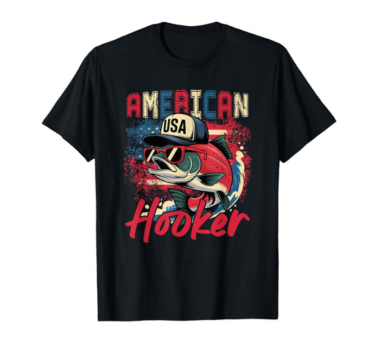 American Funny Hooker 4th Of July US Flag Sockeye Salmon T-Shirt