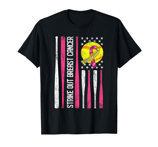 Strike Out Breast Cancer Softball Fight Awareness Men Womens T-Shirt