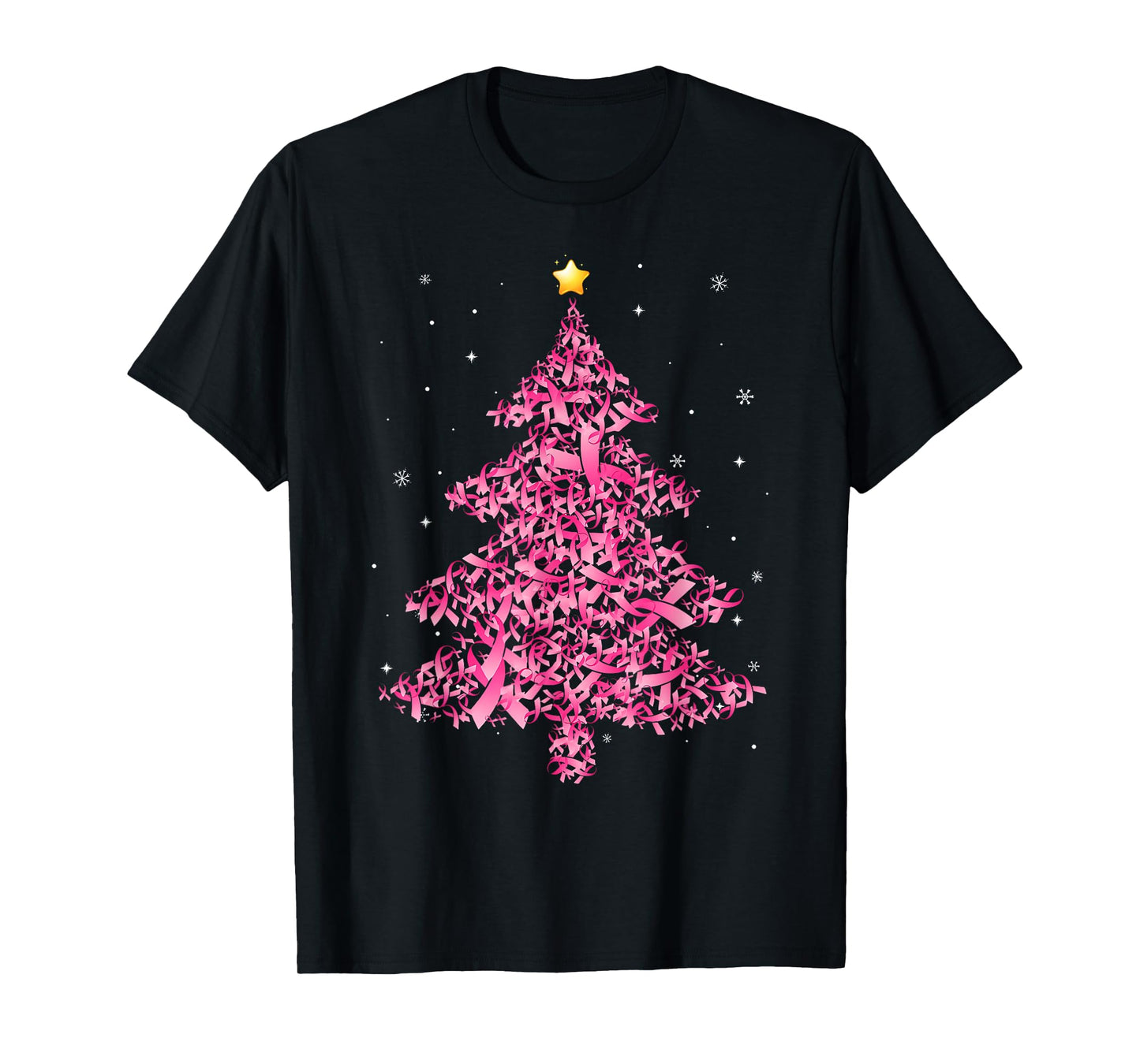 Breast Cancer Christmas Santa Hat Pink Ribbon Xmas Tree T-Shirt