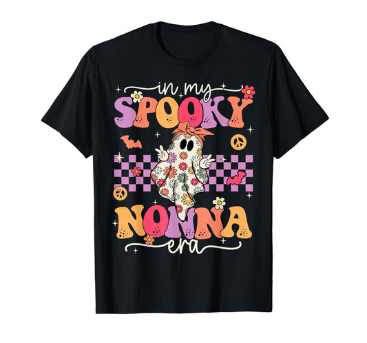 Groovy In My Spooky Nonna Era Hippie Halloween Floral Ghost T-Shirt