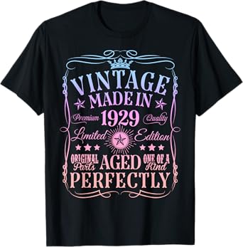 Vintage 96th Birthday Decorations Vintage 1929 96 Years Old T-Shirt
