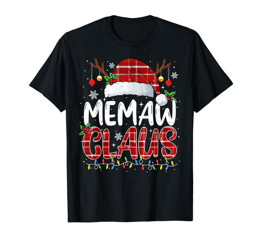 Memaw Claus Christmas Lights Pajama Family Matching T-Shirt