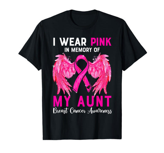 I Wear Pink For My Aunt Breast Cancer Awareness Angel Wings T-Shirt